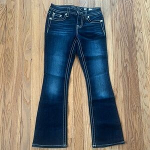 Miss Me Blue Flare Wide Leg Jeans with Contrast Stitching